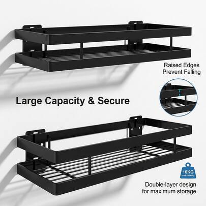 Carbon Steel Multi-Function Storage Rack, Suitable For Bathroom & Kitchen, No Drilling Or Drilling Installation, Rust-Resistant And Durable