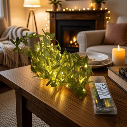 1m 10LED Artificial Ivy Garland String Lights Green Leafy Vine With Warm White LEDs, (Battery Not Included )For Wedding Decoration, Graduation Season Decoration, Spring Decoration, Birthday Party Decoration, Mother's Day Gift, Indoor Light String