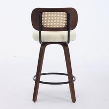 Set Of Three Bar Stools - 26-Inch Rattan Bar Stool, Rattan Backrest, Padded Seat, Walnut Craftsmanship, Swivel Bar Stool, Suitable For Island/Bar Tables (Walnut/Beige), DE3866BG - Light Brown - View 10