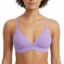 Kit Of 1 To 2 Ribbed Bras With Padded Cups, No Underwire, Thin Adjustable Straps, Comfortable And Wrinkle-Free - 1 BRA(淡紫色) - 查看 1