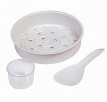 M4Y Rice And Vegetable Steamer Set With 160ml Measuring Cup And Spatula, White Plastic Kitchen Steaming Tray With Drainage Holes - White - View 2