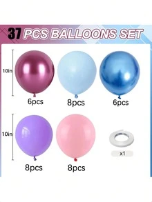 37 buc/Baloane roz și albastre, baloane de petrecere de 10 inch în culori macaron și albastru metalizat roz, potrivite pentru petrecere de dezvăluire a genului, petrecere, own shower, petrecere de vară hawaiană hula, decor pentru petrecere de zi de naștere - Multicolor - Vizualizare 2