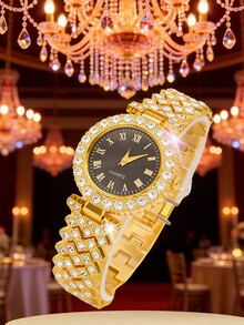 Set de 5 relojes de mujer de diseño redondo de lujo y estilo versátil de negocios - Dorado - Ver 3