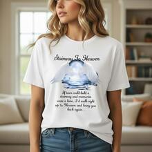 1PC Camiseta de Talla Grande para Mujer con Diseño de Alas de Ángel "Escalera al Cielo" para Hombres y Mujeres, Camiseta de Manga Corta de Algodón Puro con Frase Inspiradora, Top Negro de Corte Holgado, ! Camiseta estampada de manga corta, casual y elegante para mujer. - Blanco - Ver 7