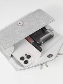 Mini Glamour Envelope Bag, Women's Shiny Rhinestone Bow Decor Evening Clutch, Party Handbag, Shiny Mini Purse, Perfect Bridal Gift, Suitable For Party, Wedding, Prom, Banquet - 銀色 - 查看 5