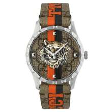 Gucci Women's Fashion Tiger Dial Watch - Casual Canvas Strap, Luxury Logo Design, Quartz Wristwatch Suitable For Daily Wear And Parties - Coffee Brown - View 1