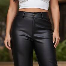 Women's Leather Pants, Wide Leg, Cheap, Foreign Fashion - 黑色 - 查看 3