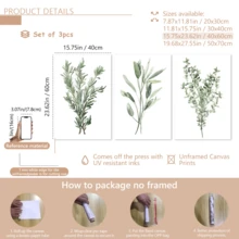 3幅复古墙面艺术海报，防水帆布画套装，百里香、鼠尾草、迷迭香，复古极简主义艺术，植物抽象艺术，可选带框或不带框，家居装饰，理想的乔迁礼物，宿舍公寓装饰，酒店、家庭、客厅、卧室、浴室和办公室墙面装饰 - 彩色 - 查看 20