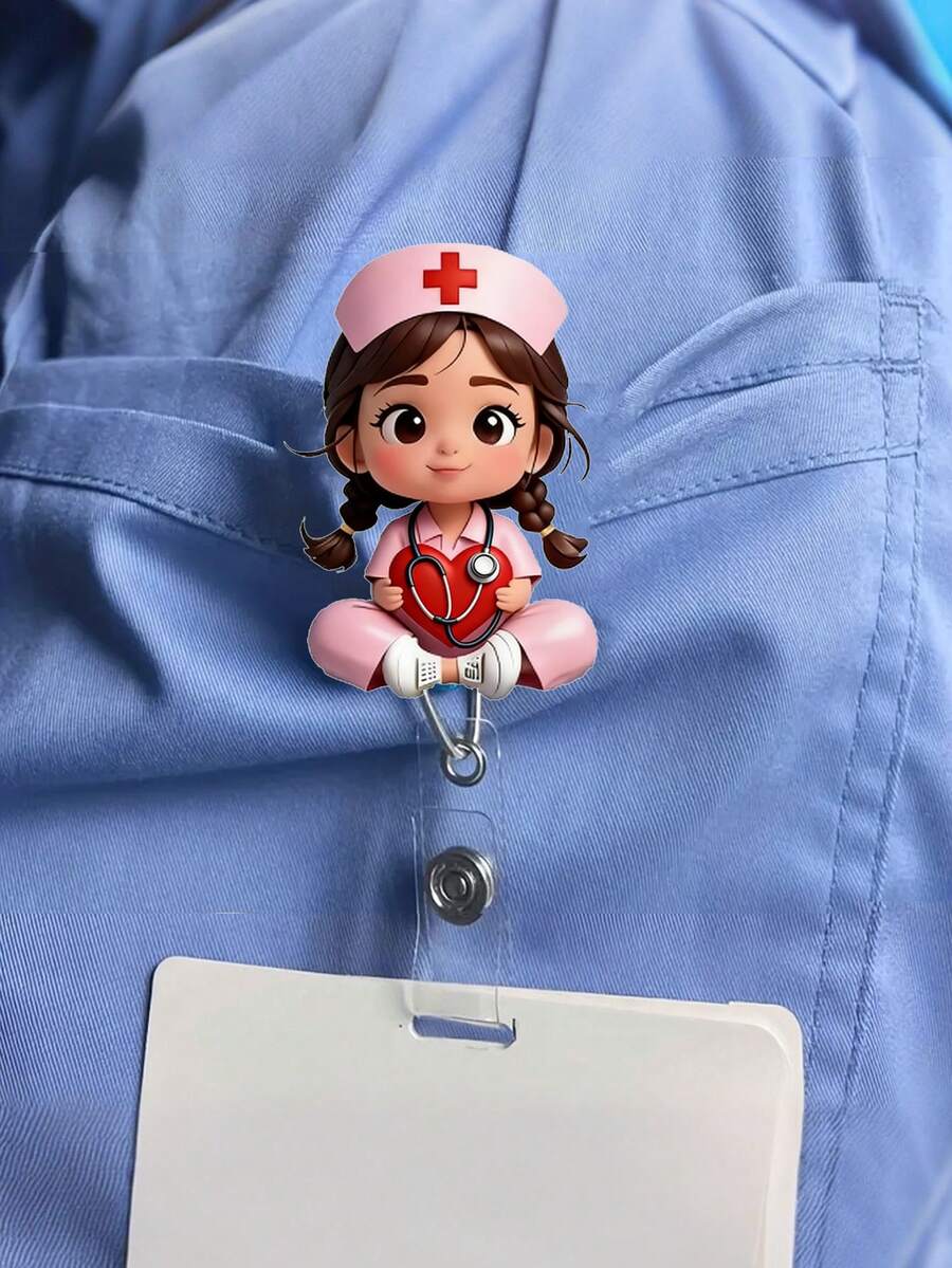 2D Acrylic Nurse Girl ID Card Holder - Retractable Badge Clip, Suitable For Medical Students And Nurse Practitioners - PMMA Material Workplace Identification Badge Clip | Fun Design | Acrylic Nurse Accessories Back To School Teacher Gift - Multicolor - View 1