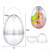 10英寸大号透明塑料复活节彩蛋桶，带提手 | 超大号蛋形兔子篮子容器，可用于复活节彩蛋寻宝游戏、派对装饰、兔子彩蛋寻宝篮填充物、春季派对用品（耐用且易于填充） - 1 - 查看 3