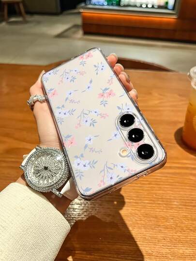 1pc "Flower" Pattern Design Phone Case | Transparent Anti-Fall, Minimalist Mirror Design - Suitable For Galaxy A06/12/A13/A16/S21/S22/S23/824/S25/S25/S25 Ultra/S26/S26plus/S26ultra And Other Models - Can Be Given As A Gift To Friends