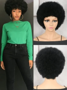 5-Inch African Wig Explosion Head, Micro Rolled Full Head Cover, Synthetic High-Temperature Silk Short Curly Hair Role-Playing Head Cover, Natural Wig - Multicolor - View 1