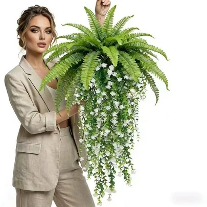4pcs Artificial Misty White Star Hanging Vine Plants - For Home, Office, Garden, Porch, Farmhouse Decor - Perfect For Weddings, Anniversaries, Holidays (Easter, Valentine's Day, Mother's Day, St. Patrick's Day) - Suitable For All Seasons, Spring/Summer Decoration, Hanging Display, Indoor/Outdoor Use, No Planter Included