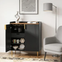 Mueble Botellero Independiente Con Estante Para Cinos, Aparador Para Sala de Estar Cocina - Negro - Ver 1