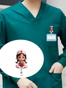 2D Acrylic Nurse Girl ID Card Holder - Retractable Badge Clip, Suitable For Medical Students And Nurse Practitioners - PMMA Material Workplace Identification Badge Clip | Fun Design | Acrylic Nurse Accessories Back To School Teacher Gift - Multicolor - View 6