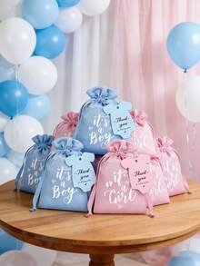 10/20pcs Baby Shower Party Guest Gift Bags, Boy/Girl Satin Drawstring Gift Bags, Gender Reveal Decorations, Baby Shower Party Drawstring Pouches - Multicolor - View 6