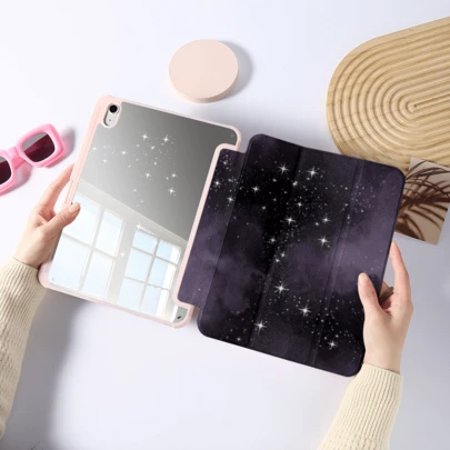 1pc Cute Starry Sky Galaxy Mirror Tablet Protective Case With Foldable Stand, Suitable For Pro 2024/Air M3/A16 2025, Great For Work, Travel And Home Relaxation