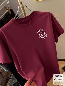 Áo thun tay ngắn dáng lửng in hình ván trượt kiểu Anh, áo phông đồ họa dễ thương và thời trang dành cho nữ, thích hợp mặc thường ngày vào mùa hè. - Màu Đỏ Sâu - Xem 3