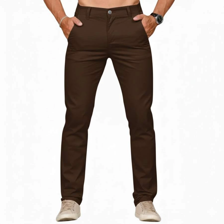 Men's Twill Pants With Elastane, Men's Elastane Pants, Smart Casual Pants With Welt Pockets, Elegant Tailored Pants, All Skinny, Formal And Evening, Photoshoot, Daily, Night, Going Out, Father's Day, MEN'S - 鏽棕色 - 查看 1