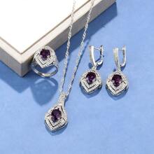 Spring New Geometric Necklace Earrings Jewelry Set, Open Ring, High-Quality Zirconia, Hypoallergenic Minimalist Versatile Commuter Jewelry, Gift For Women, Valentine's Day/Mother's Day/Birthday/Party/Wedding/Banquet/Daily Wear - Black - View 4