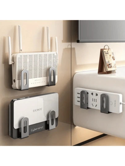 2 piezas Estante de almacenamiento de pared sin taladro, soporte fijo para router, estante de almacenamiento de cocina, estante de almacenamiento multifuncional, estante colgante de pared sin costuras para tapa de olla, estante para tabla de cortar de gabinete, estante para colocar tabla de servicio