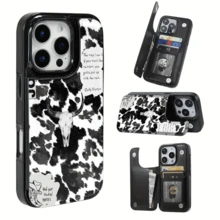 Wild Bones Sweetheart Patterned Card Holder Leather Case Is Compatible With IPhone 17 Pro Max/Air/16/15/14/13/12/11.For Samsung S22/S23/S24/25. It's An Ideal Gift For Christmas, Valentine's Day, And New Year's, Perfect For Boyfriends, Girlfriends, And Family. - màu đen - Xem 1