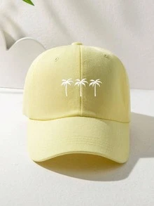 1pc Unisex Printed 3 Coconut Tree Baseball Cap, Adjustable Casual Outdoor Hat - Light Yellow - View 5