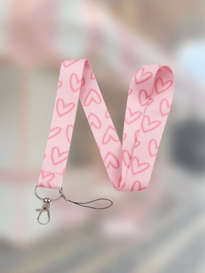 Pink Heart-Shaped Lanyard, Key Lanyard, Name Tag Lanyard, Mobile Phone Lanyard, Card Holder Lanyard, USB ID Lanyard With Loop Structure, Pink Heart-Shaped DIY Lanyard, Suitable For Bus Cards, Exhibition Badges, Gym Use, ID Card Holder Hard Shell Protective Accessory, Pink Series Lanyard.