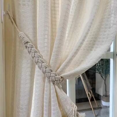 1pc Minimalist Nordic Style Linen Rope Curtain Tie Back, Handmade Knotted Curtain Strap