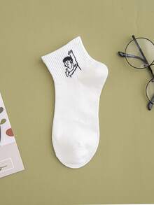 5 Pairs Random Cartoon Pattern Women's Mid-Calf Socks, & Comfortable, Skin-Friendly & Breathable - White - View 6