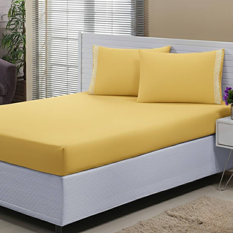 2-Piece Single Bed Sheet Set 100% Cotton Mesh - Sheet And Pillowcase - 24 Thread Count - 135 Grammage - Amarillo - Ver 1