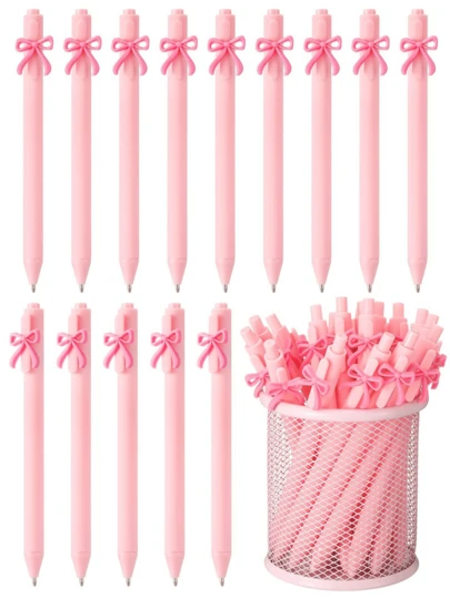Pink Bow-Shaped Erasable Pen, Plastic Material Writing Tool With Black Ink, Suitable For Students, Office, Recording, Party Gifts, Stationery For Girls