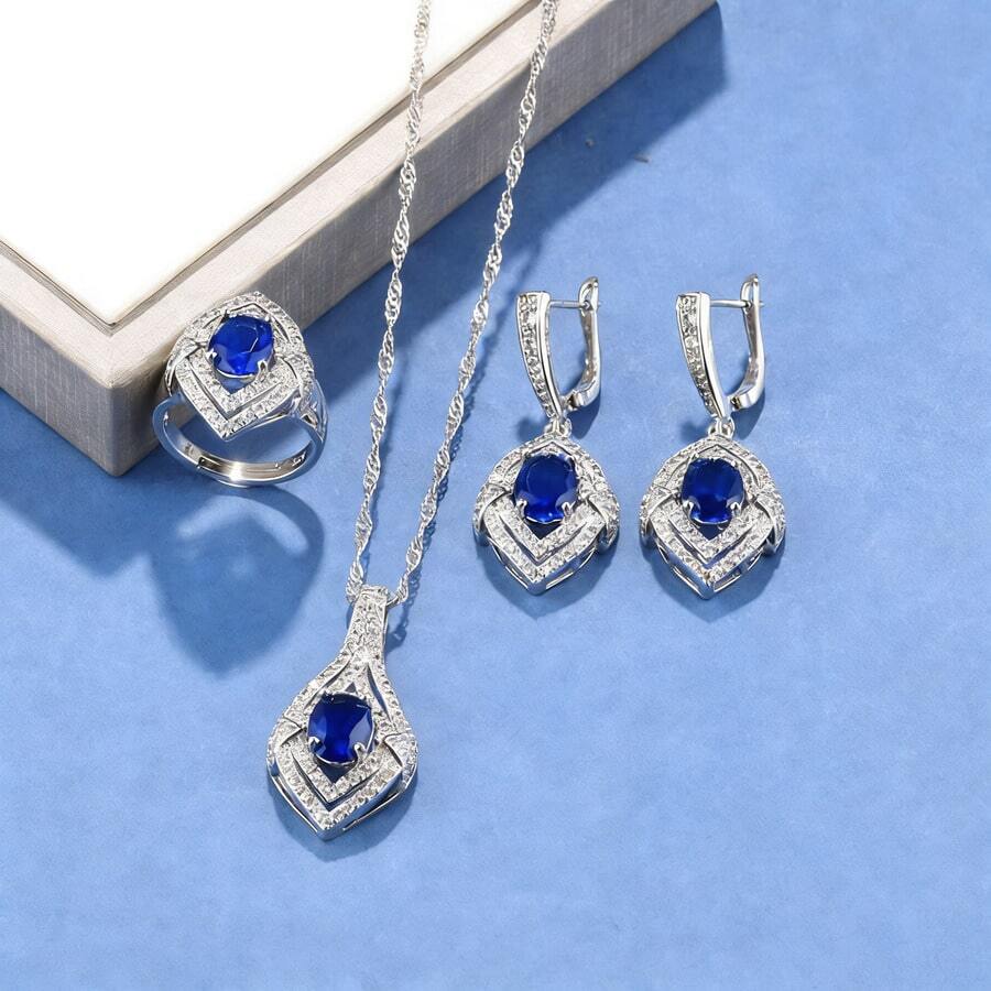 Spring New Geometric Necklace Earrings Jewelry Set, Open Ring, High-Quality Zirconia, Hypoallergenic Minimalist Versatile Commuter Jewelry, Gift For Women, Valentine's Day/Mother's Day/Birthday/Party/Wedding/Banquet/Daily Wear - Black - View 1