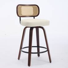 Set Of Three Bar Stools - 26-Inch Rattan Bar Stool, Rattan Backrest, Padded Seat, Walnut Craftsmanship, Swivel Bar Stool, Suitable For Island/Bar Tables (Walnut/Beige), DE3866BG - Light Brown - View 5