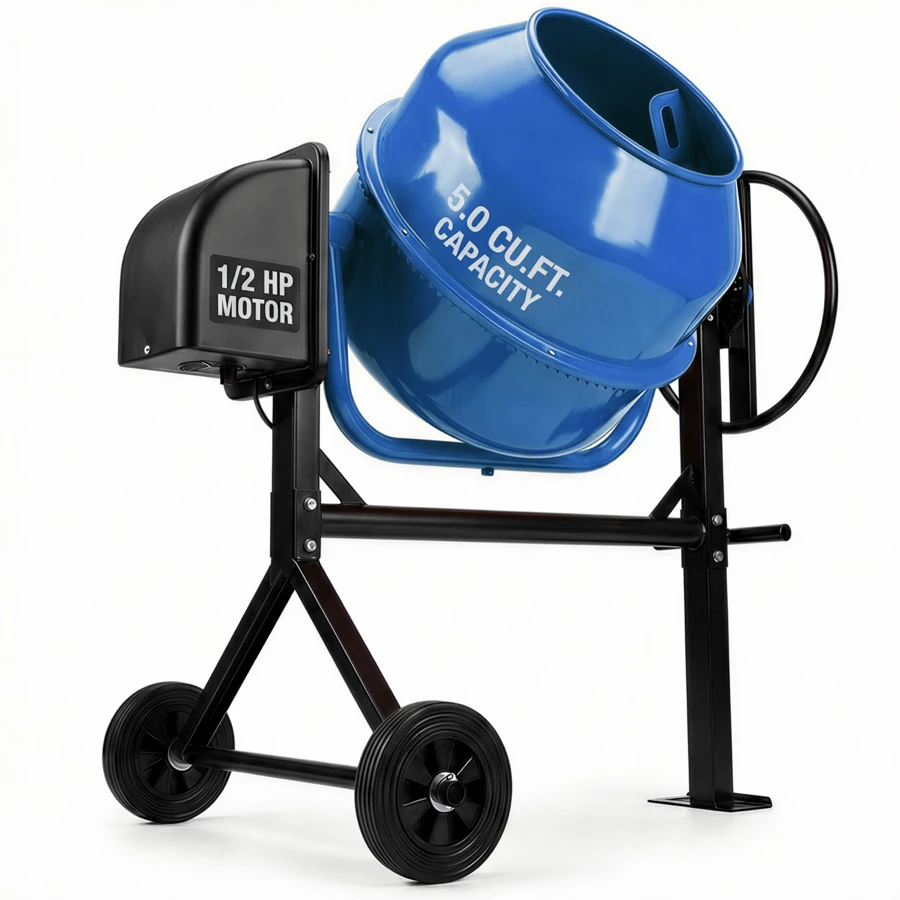 TABU 5.0 Cu.Ft Electric Concrete Mixer, Portable Cement Mixer, Mortar Mixing For Stucco/Seeds, Freestanding Cement Mixing Tools With Wheels For Stucco, Orange/Blue - 查看 1