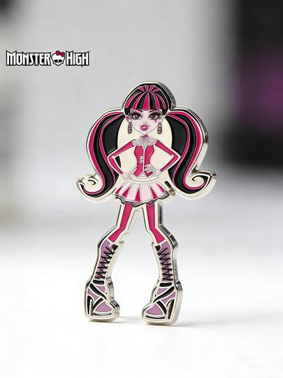 Mattel 1枚美泰官方授权的Monster High Draculaura珐琅徽章，可爱卡通人物胸针，可作帽子、包包、服装配饰，圣诞节、生日派对粉丝礼物