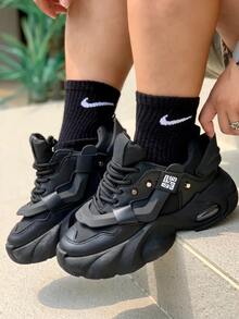 Bộ quà tặng gồm 3 đôi tất tập luyện dài đến bắp chân, màu trơn, in logo Nike, chất liệu thoải mái (dành cho cả nam và nữ) màu đen. - màu đen - Xem 6