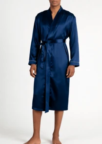 Snug League Áo choàng dài tay bằng vải satin màu trơn đơn giản, thường ngày dành cho nam, dành cho mùa thu, mùa đông - Màu xanh lam - Xem 3