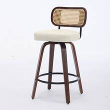 Set Of Three Bar Stools - 26-Inch Rattan Bar Stool, Rattan Backrest, Padded Seat, Walnut Craftsmanship, Swivel Bar Stool, Suitable For Island/Bar Tables (Walnut/Beige), DE3866BG - Light Brown - View 8