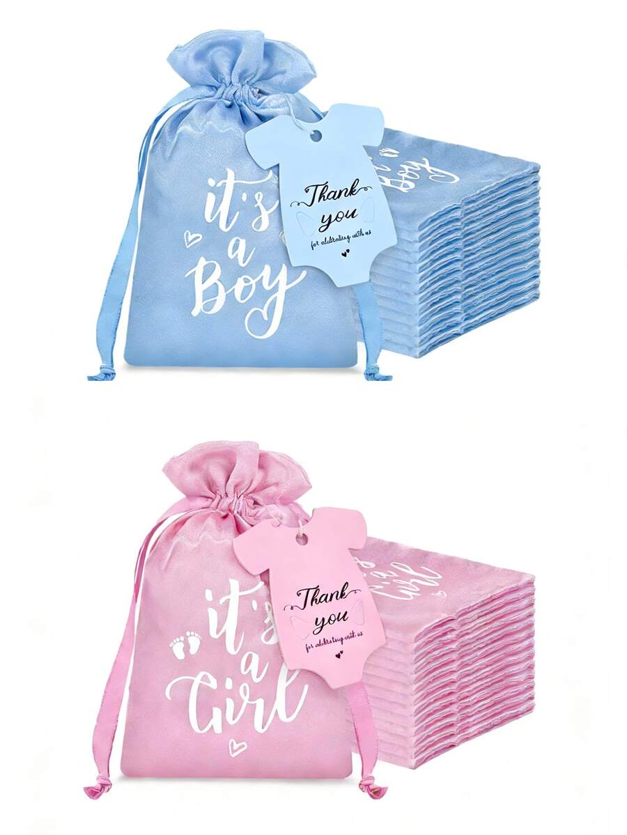 10/20pcs Baby Shower Party Guest Gift Bags, Boy/Girl Satin Drawstring Gift Bags, Gender Reveal Decorations, Baby Shower Party Drawstring Pouches - Multicolor - View 1