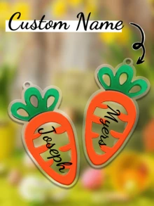 Customized Easter Carrot Text Acrylic Keychain, Personalized Keychain, Couple Keychain, Birthday Gift, Anniversary Gift, Couple Gift, Home Decor, Souvenir, Cute, High Quality, Birthday Gift, Wedding Anniversary, Graduation Souvenir, Mother's Day Father's Day Gift - Multicolor - View 1