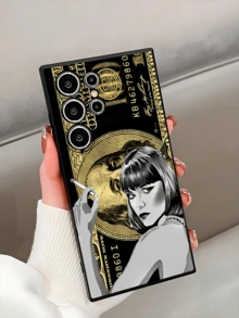 1pc Smoking Lady Dollar Bill Phone Case, Black TPU Soft Protective Cover, Compatible With Huawei, Honor, Galaxy, And Phones - Black - View 3