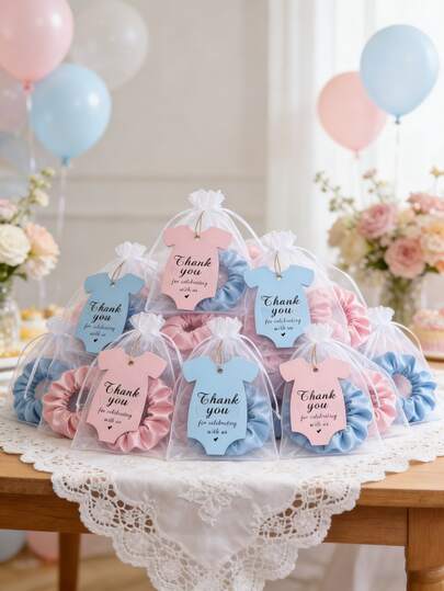 1/5/10sets-Hair Tie Party Gift Set, Friendship Gift Including Hair Ties And Organza Gift Bag. Suitable For Pop Stars, Birthdays, Weddings, Gender Revelation Ceremonies, Baby Showers, And Y2K Fan Birthday Gifts.