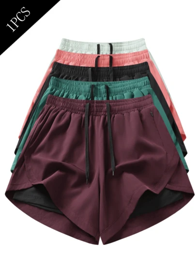 Plus Size Women's Sports Shorts | Quick-Dry Polyester & Spandex Blend | Breathable, Lightweight | Adjustable Drawstring Waistband | Suitable For Fitness & Casual Wear | Machine Washable | Multi-Season Comfortable, Active Lifestyle Apparel | Functional Designed Shorts | Adjustable Comfortable Shorts Summer