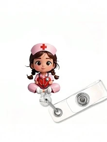 2D Acrylic Nurse Girl ID Card Holder - Retractable Badge Clip, Suitable For Medical Students And Nurse Practitioners - PMMA Material Workplace Identification Badge Clip | Fun Design | Acrylic Nurse Accessories Back To School Teacher Gift - Multicolor - View 2