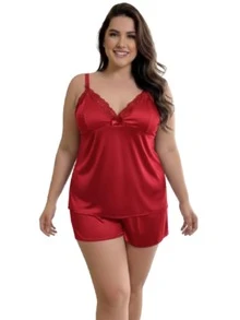 Kit 2 Baby Doll Amamentação Plus Size Gestante Pós Parto Feminino Com Click Maternidade Lactante - Vinho - Visão 6