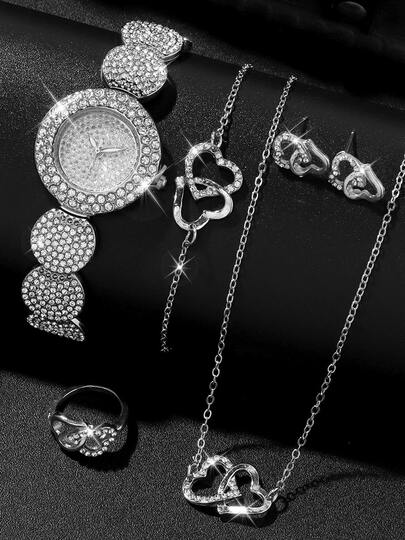 6pcs/Set Fashionable Round Design Versatile Luxury Women's Watch Set, High-End Business Style