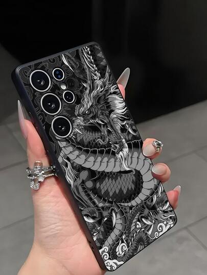 1pc Roaring Dragon Mobile Phone Case, Black TPU Soft Shell, Scratch-Resistant And Shockproof, Compatible With Huawei Honor, Galaxy A04e/A05s/A13/A14/A15/A34/A35/A50/A52/A53/A54/S21/S22/S23/S24/S25/S25Ultra/S25 FE/S26/S26PLUS/S26ULTRA/S26 EDGE, 6A/7A/8A, 12T/13T/14T