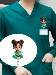2D 平面亚克力护士女孩证件套 - 可伸缩徽章卷轴，标签适用于医学生和护理从业人员 - PMMA 材质工作场所身份识别徽章套 | 趣味设计 | 亚克力护士配件，返校季教师礼物 - 彩色 - 查看 6