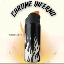 Owa Laa 32oz Black Flame Print Stainless Steel Insulated Water Bottle, 24H Cold, Wide Mouth Lock Lid Sports Bottle - Black Flame 32oz - View 3